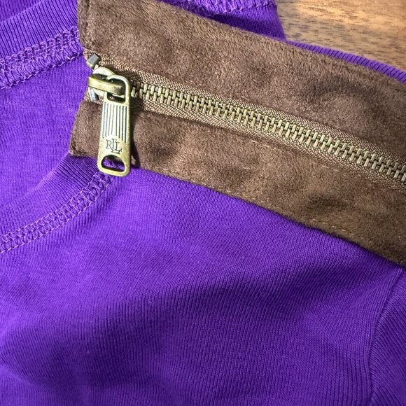Lauren Ralph Lauren Women's Long Sleeve Shirt Faux Suede Elbow Patches -M-Purple - Picture 9 of 9
